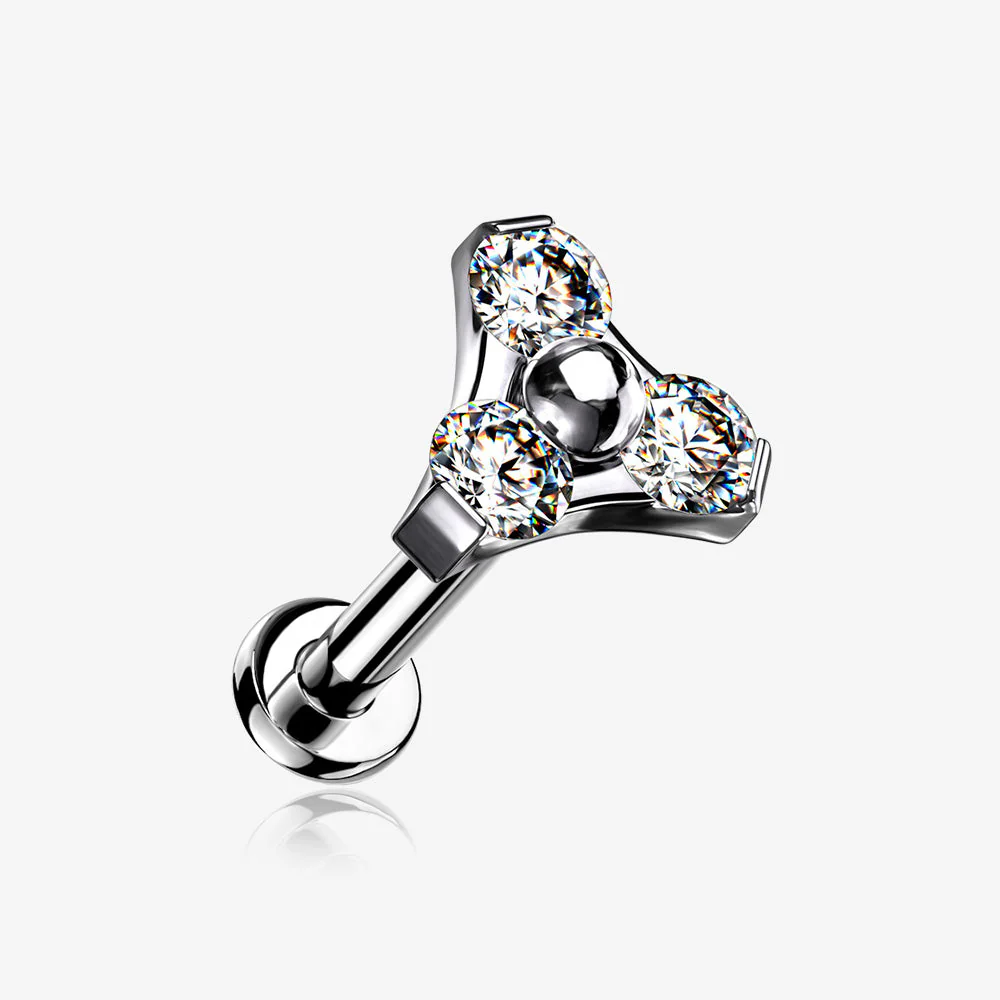 Implant Grade Titanium OneFit Threadless Trinity Gem Sparkle Top Flat Back Stud Labret