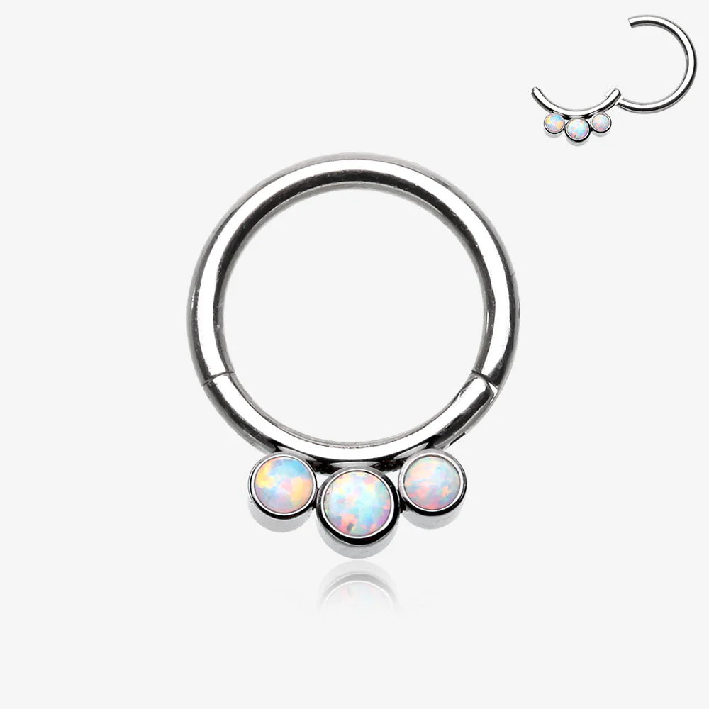 Implant Grade Titanium Triple Fire Opal Sparkle Seamless Clicker Hoop Ring