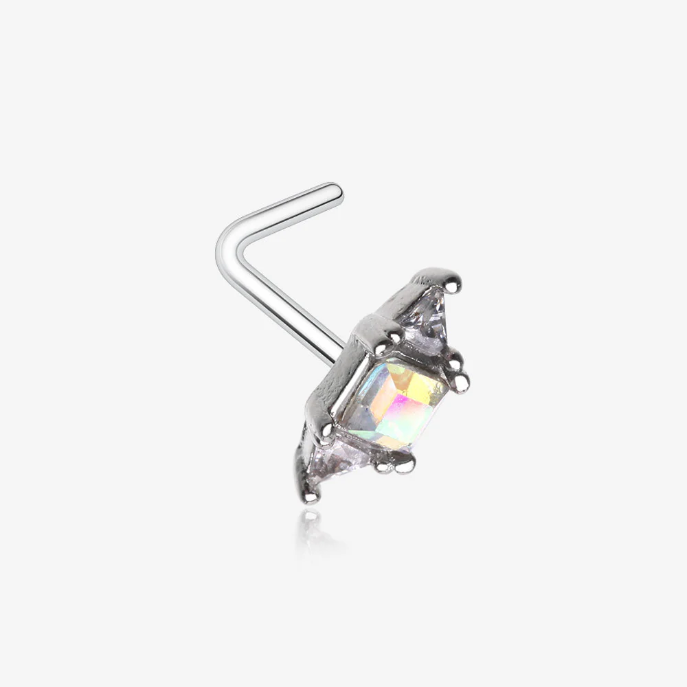 Iridescent Geometric Sparkle Gems L-Shaped Nose Ring