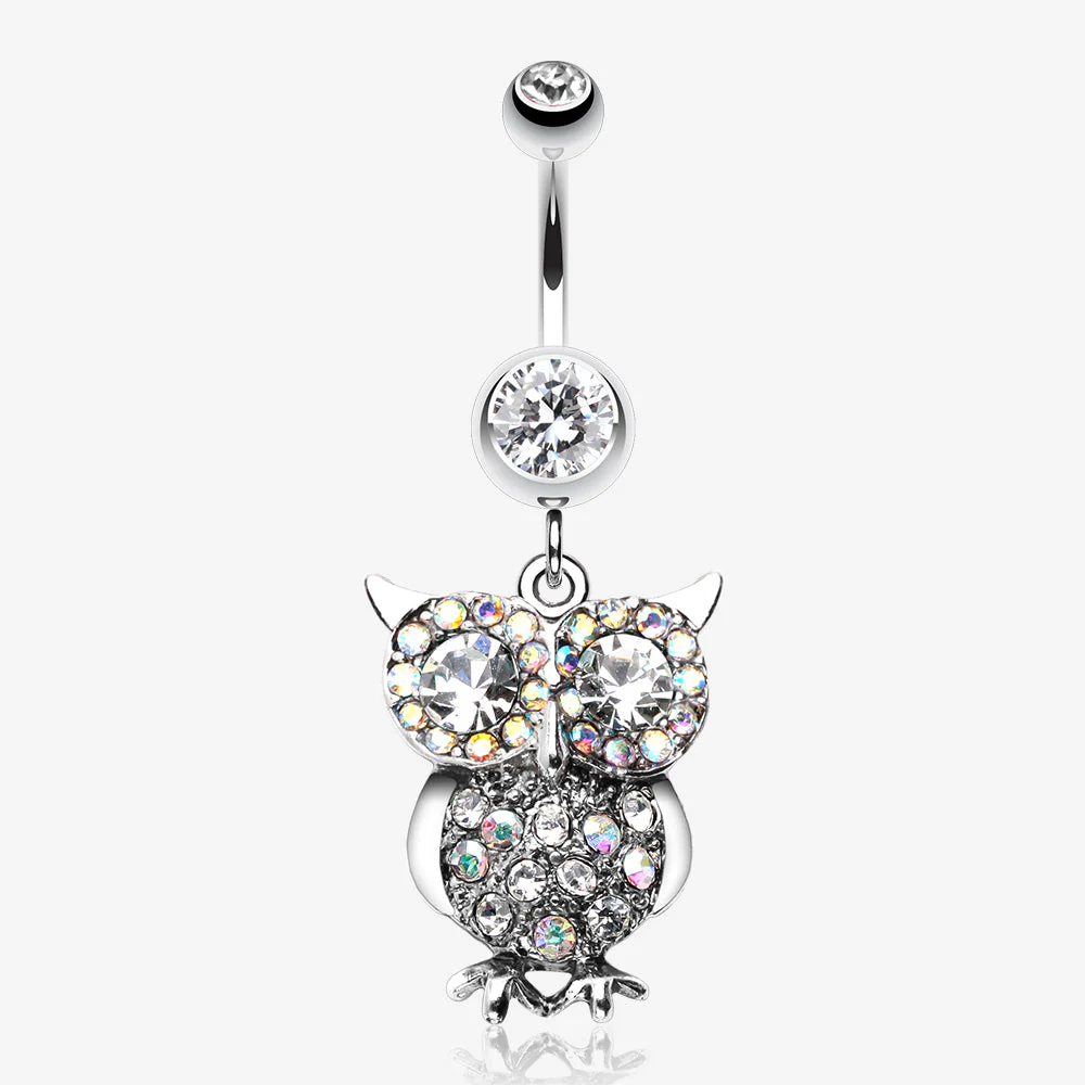 Jeweled Sparkling Owl Dangle Belly Ring
