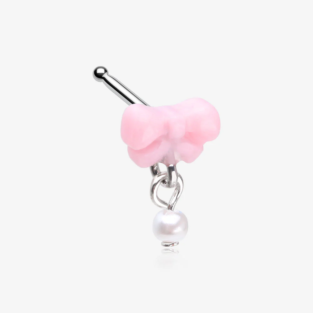 Kawaii Pop Fluffy Bow-Tie Pearlescent Dangle Nose Stud Ring