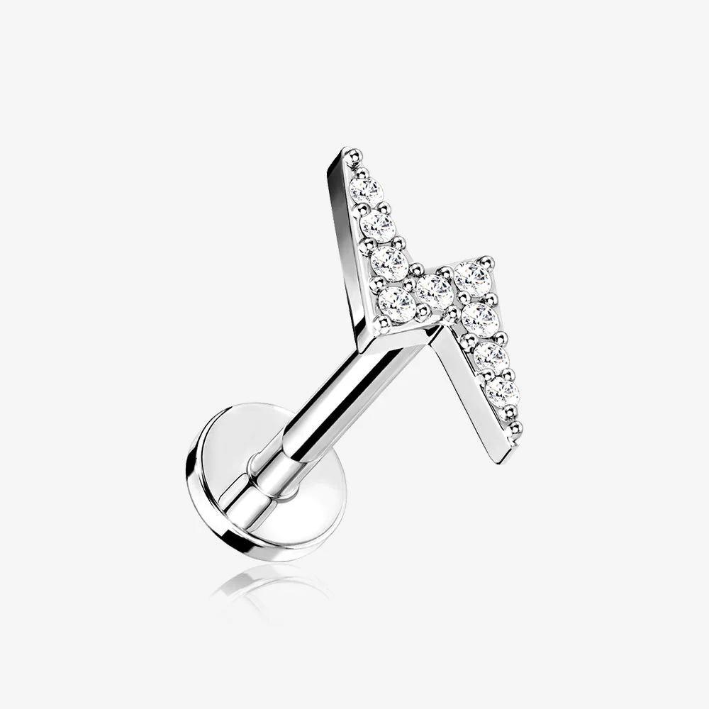 Lightning Bolt Sparkle Top Internally Threaded Steel Flat Back Stud Labret