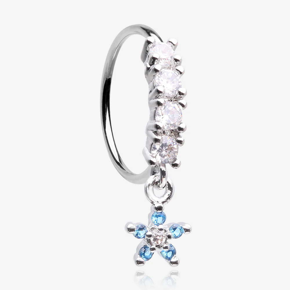Magnificent Flower Sparkle Dangle Multi-Gem Lined Bendable Hoop Ring