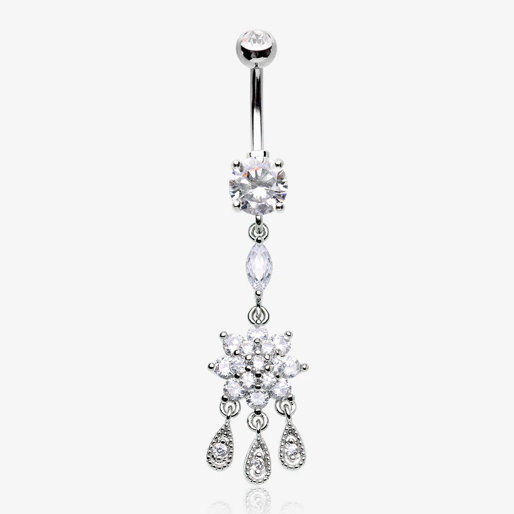 Mandala Flower Sparkle Teardrop Dangle Belly Button Ring