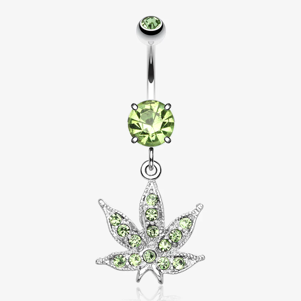 Marijuana Leaf Sparkle Belly Button Ring