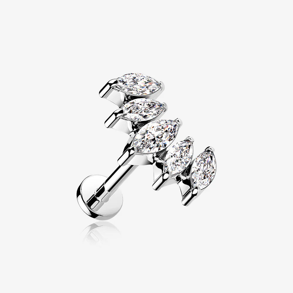 Marquise Sparkle Curve Top Internally Threaded Steel Flat Back Stud Labret