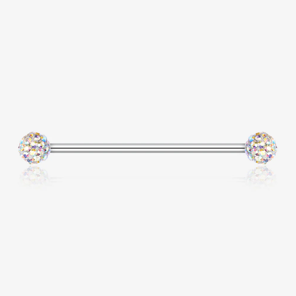 Multi-Gem Sparkle Ball Industrial Barbell