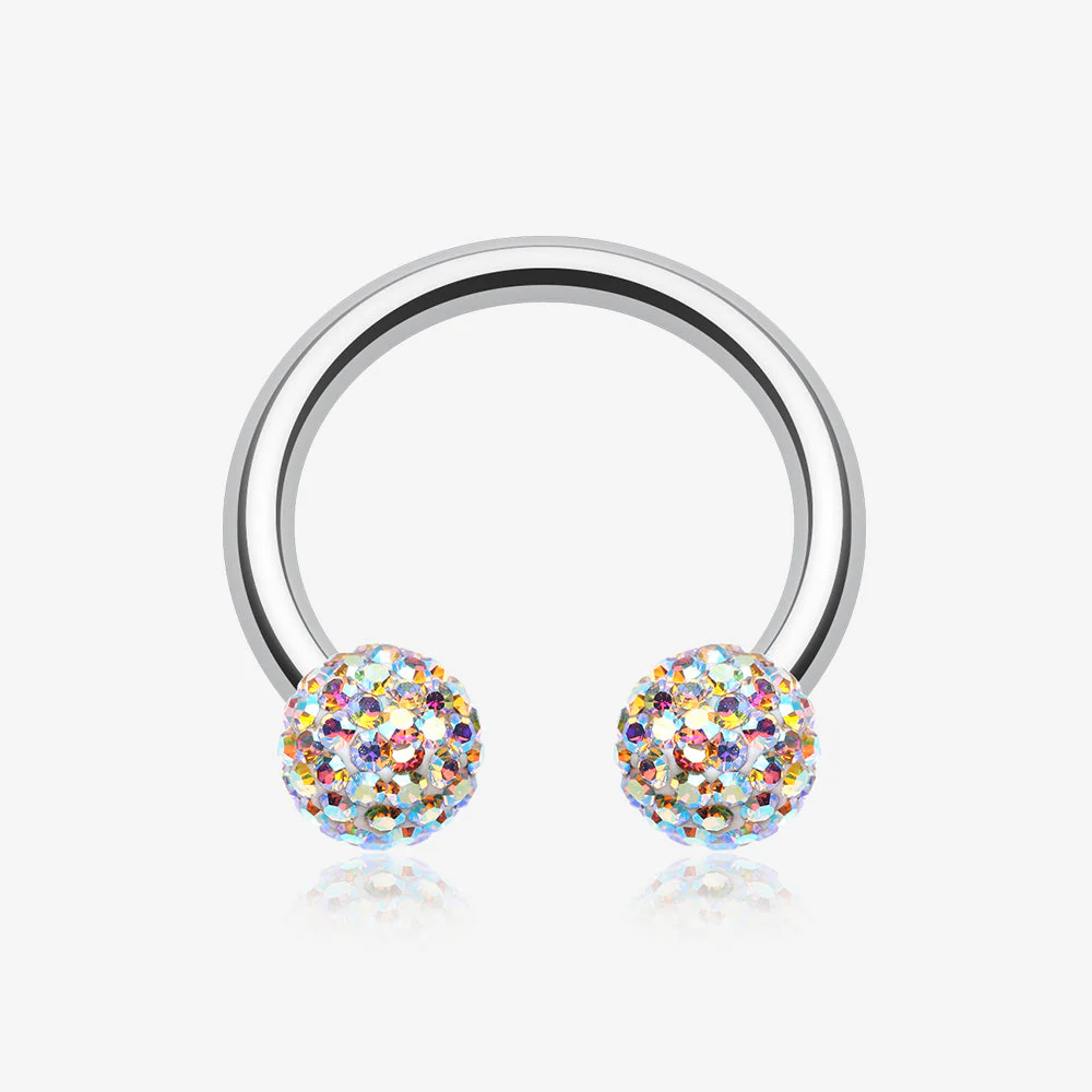 Multi-Gem Sparkle Horseshoe Circular Barbell