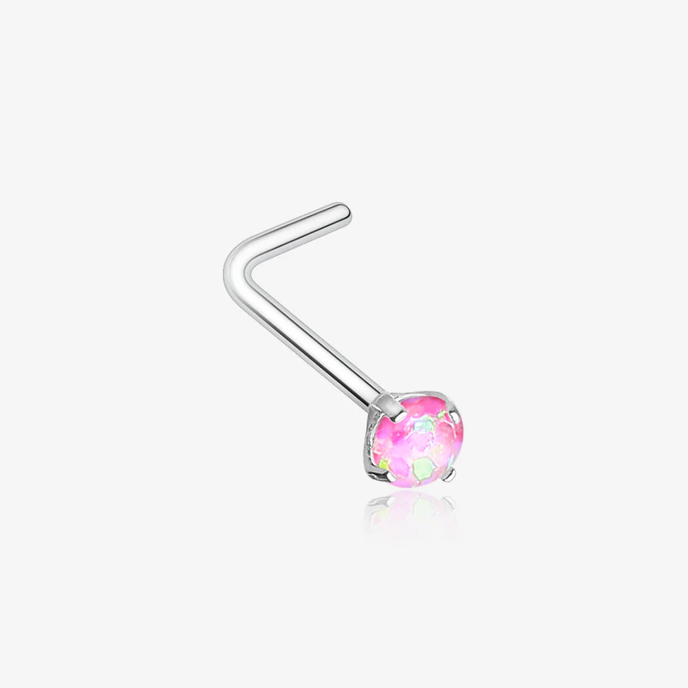 Opal Sparkle Prong Set L-Shaped Nose Ring
