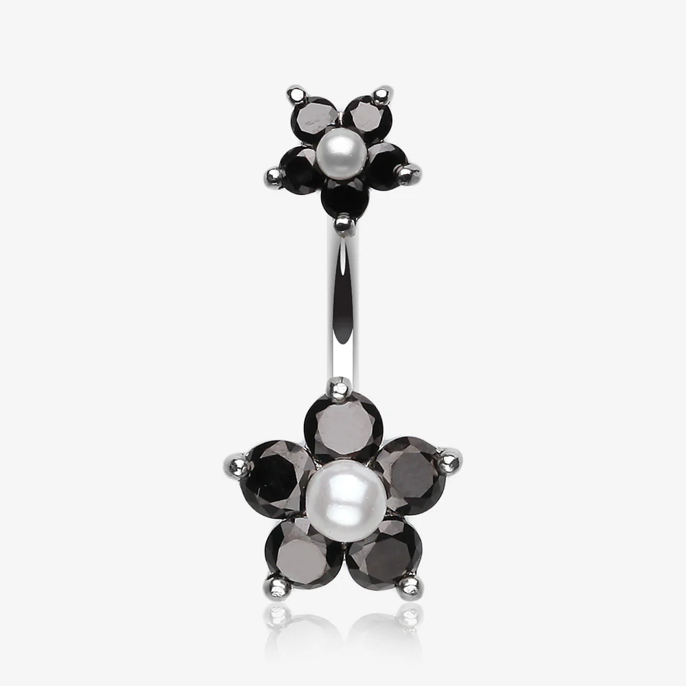 Pearl Bead Flower Sparkle Belly Ring