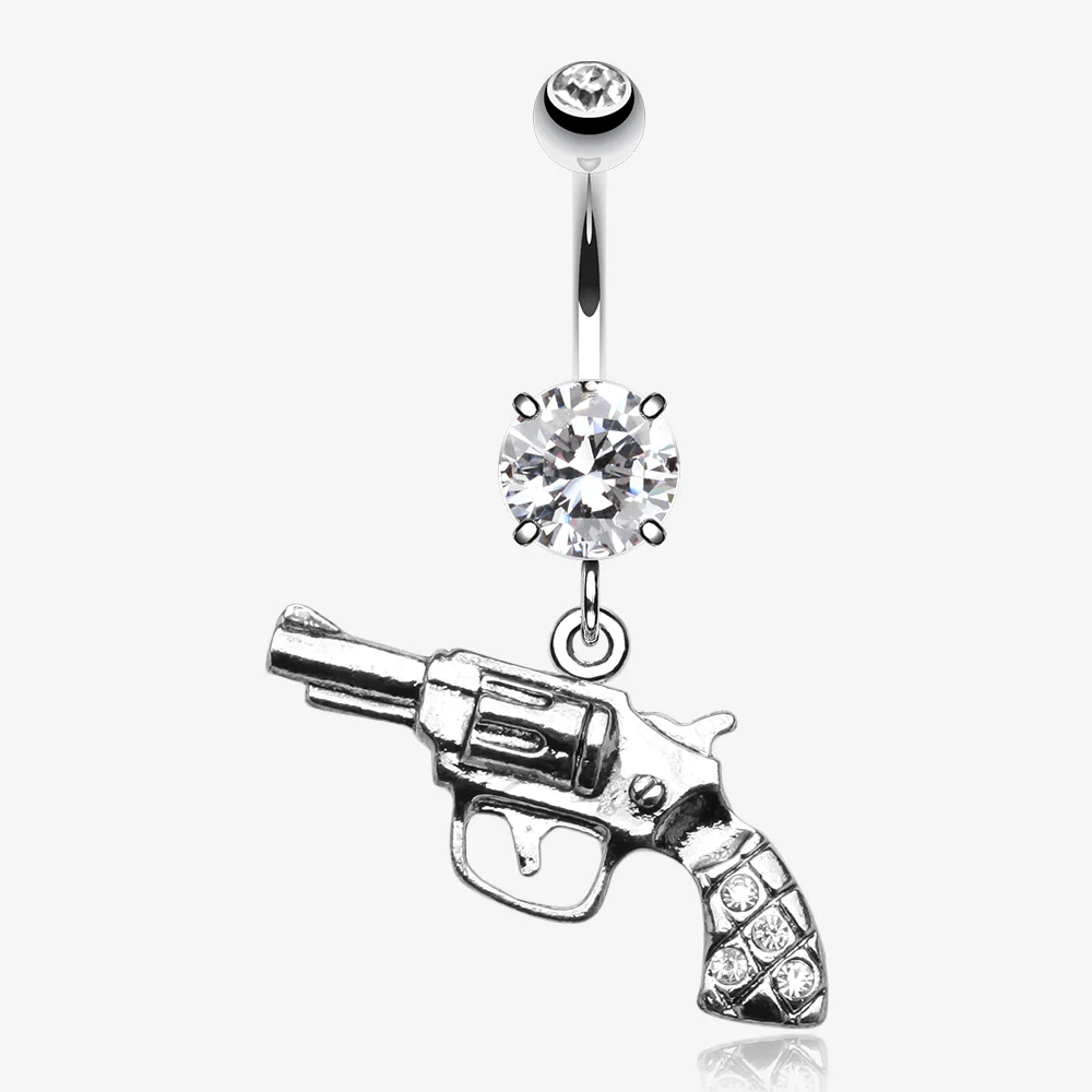 Pistol Gun Sparkle Belly Button Ring