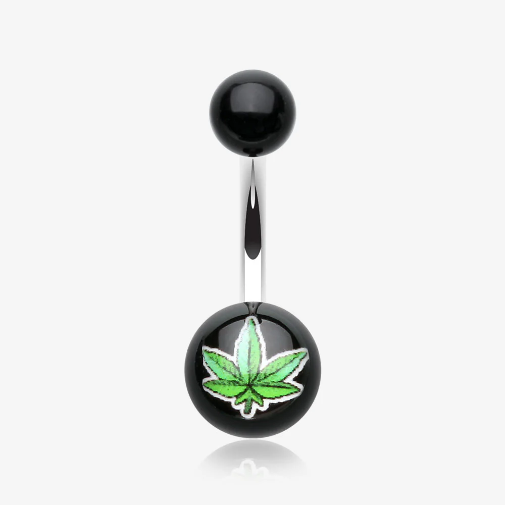 Pot Leaf Acrylic Logo Belly Button Ring