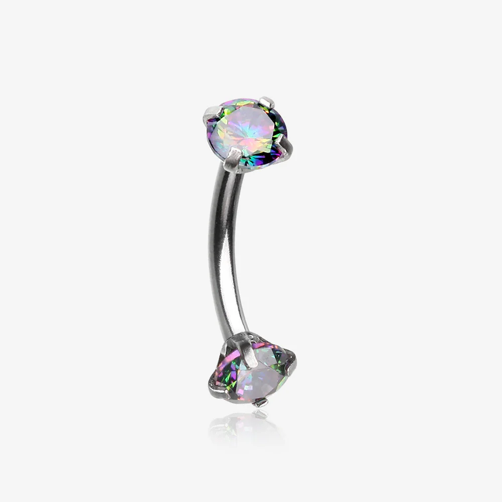 Prong Set Gem Sparkles Internally Threaded Curved Barbell
