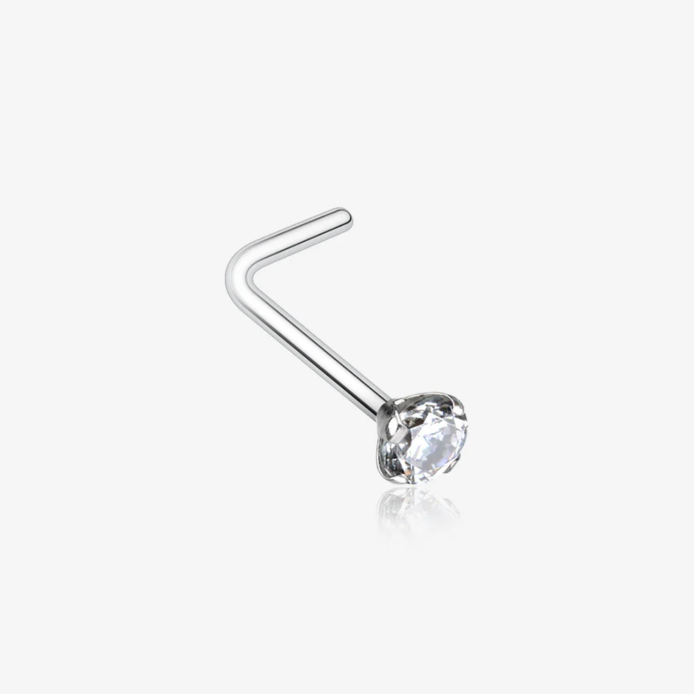 Prong Set Gem Top Steel L-Shaped Nose Ring