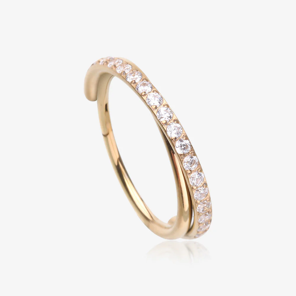 Pure24K Implant Grade Titanium Double Crossing Layer Sparkle Clicker Hoop Ring