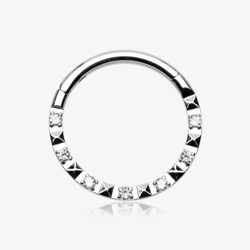 Pyramid Studded Multi-Gem Sparkle Seamless Clicker Hoop Ring
