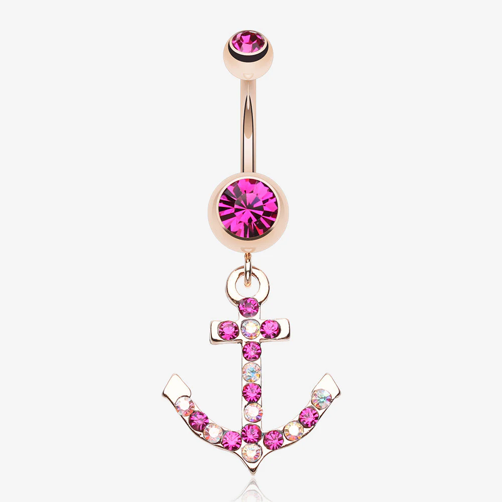 Rose Gold Anchor Gem Sparkle Belly Button Ring