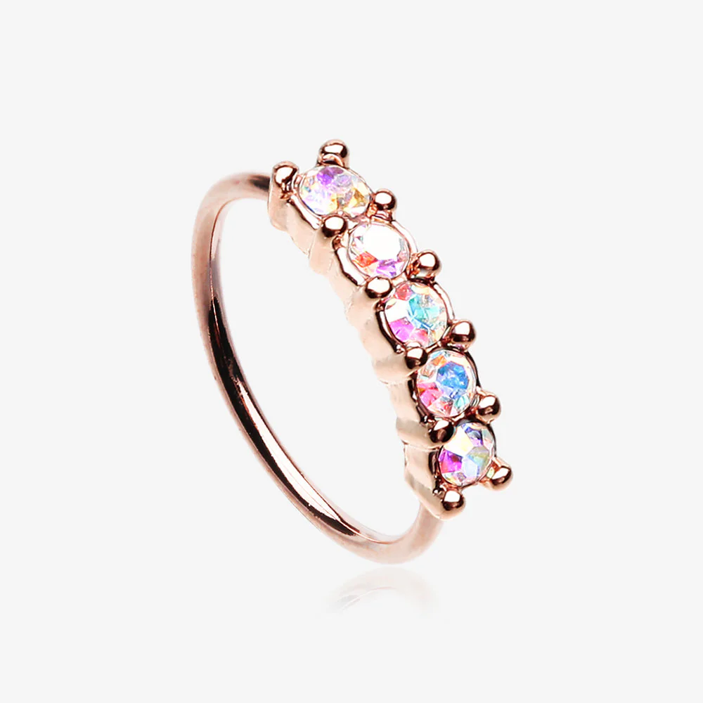 Rose Gold Aurora Multi-Gem Princess Prong Sparkles Bendable Hoop Ring