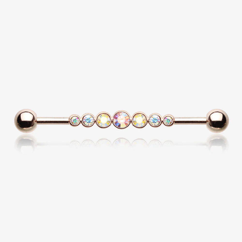 Rose Gold Dazzling Gem Row Industrial Barbell