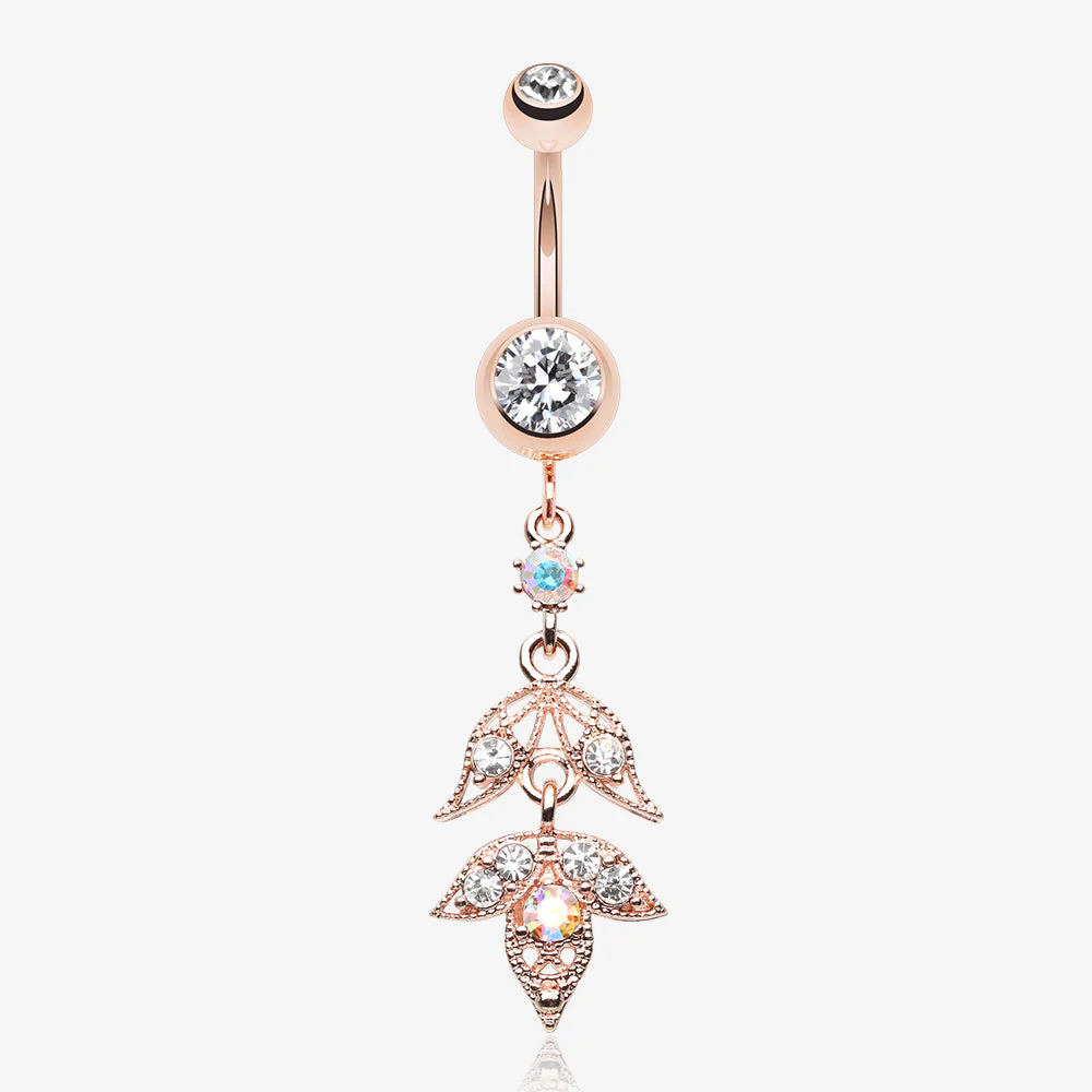 Rose Gold Divine Zen Floral Leaf Belly Button Ring