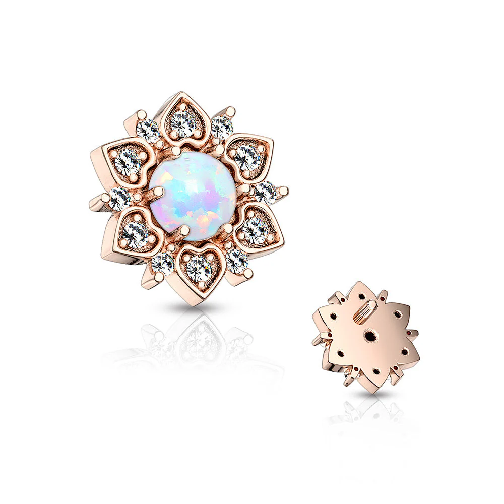 Rose Gold Fire Opal Flower Love Sparkle Dermal Anchor Top