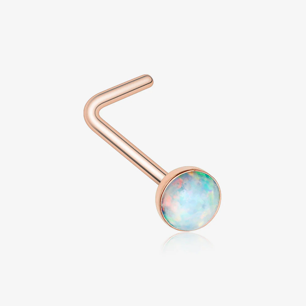 Rose Gold Fire Opal L-Shaped Nose Ring