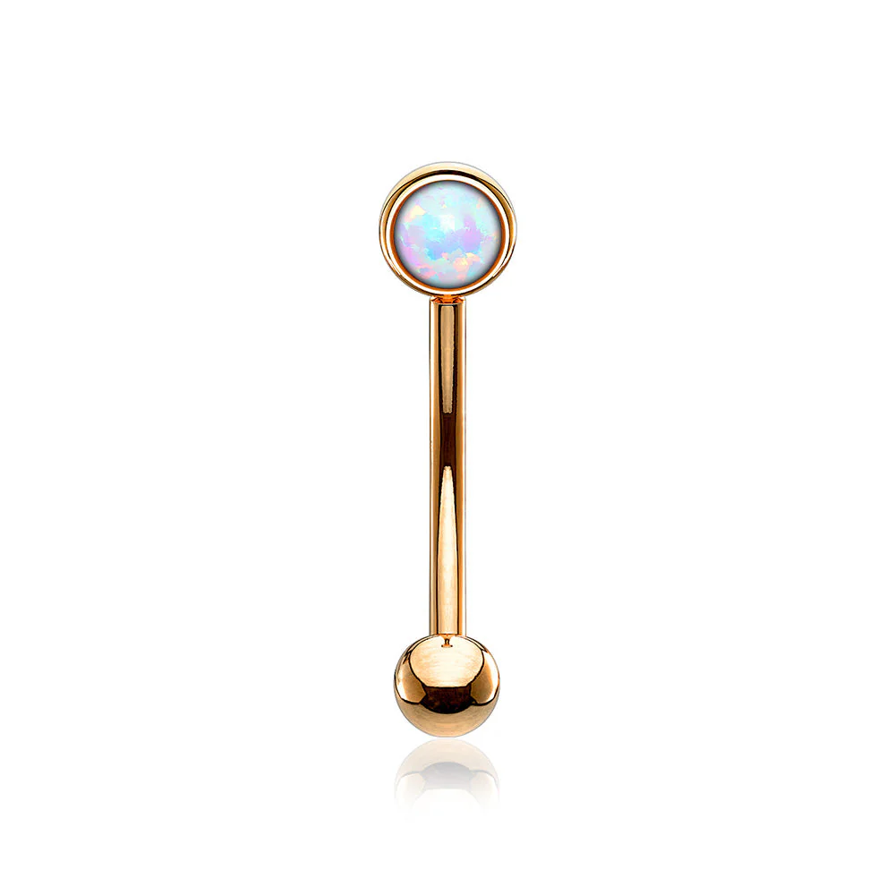 Rose Gold Fire Opal Press Fit Sparkle Curved Barbell