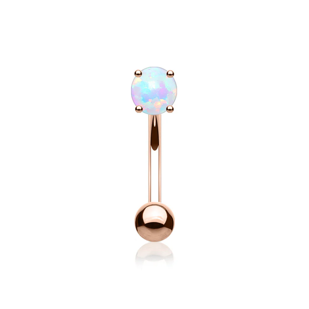 Rose Gold Fire Opal Prong Set Sparkle Curved Barbell