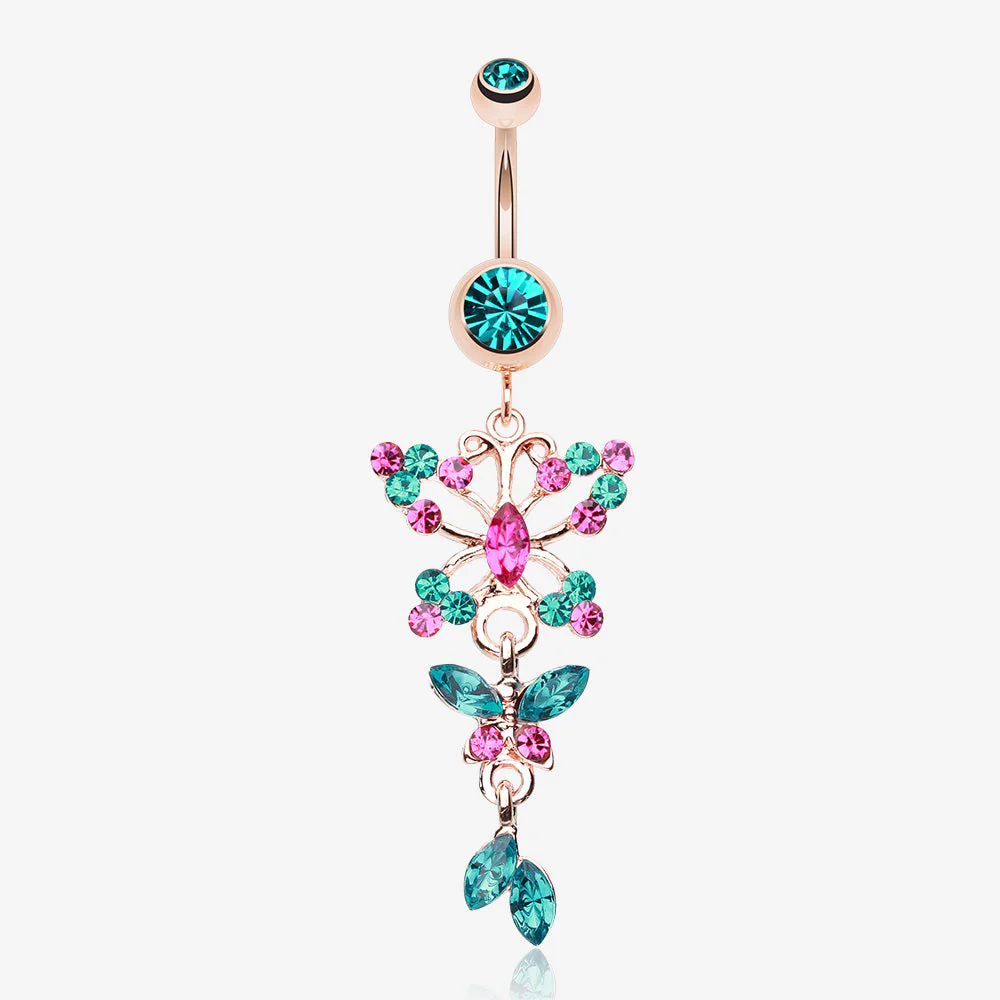 Rose Gold Glam Butterfly Fall Fancy Belly Ring