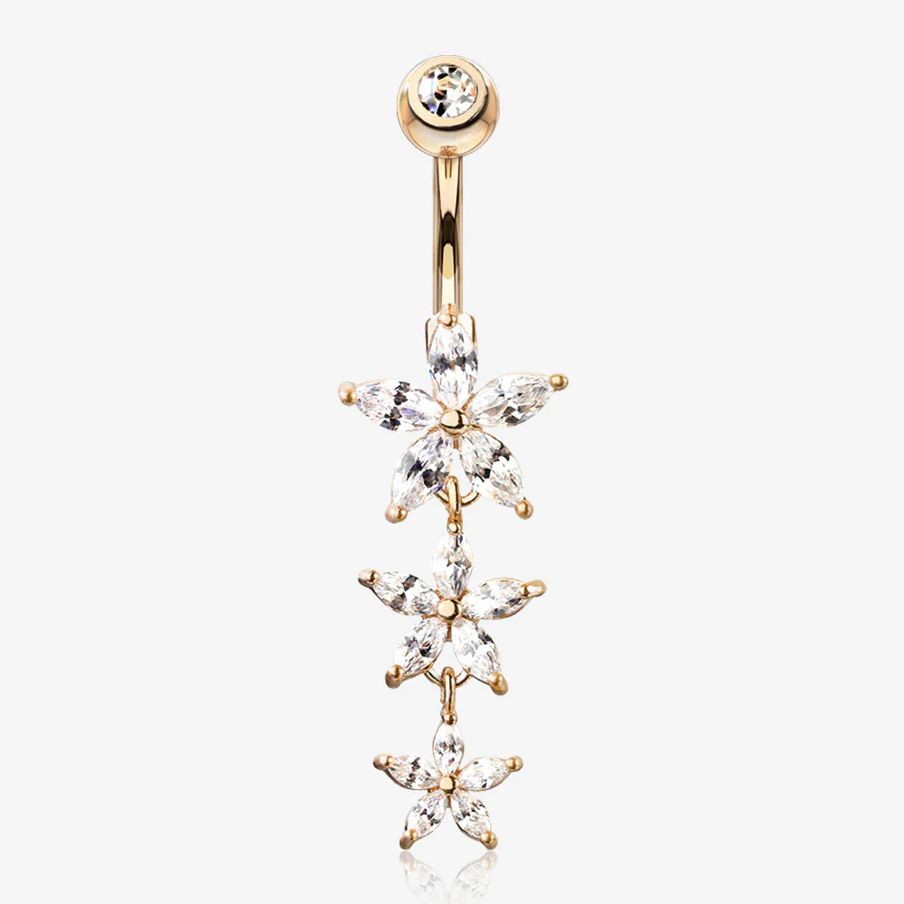 Rose Gold Grand Sparkle Triple Marquise Sparkle Belly Button Ring
