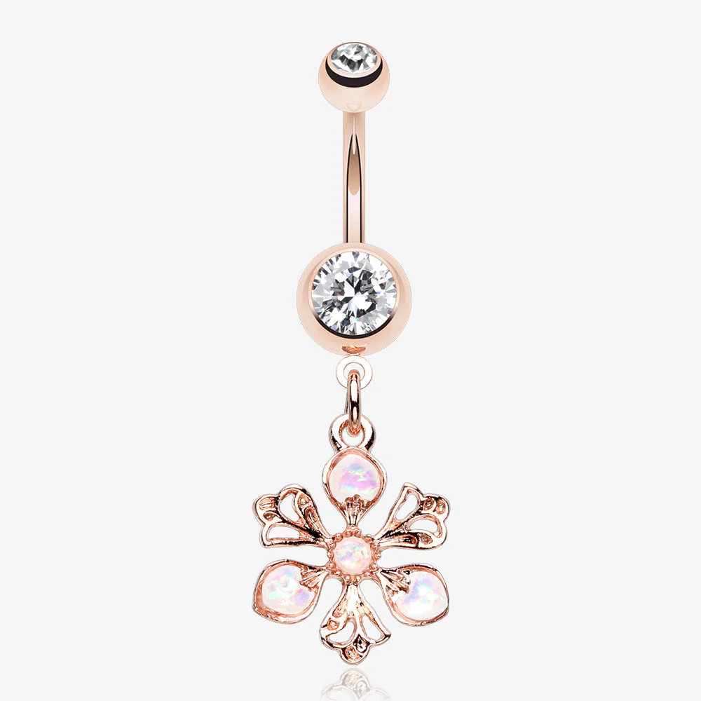 Rose Gold Opalescent Spring Wild Flower Belly Button Ring
