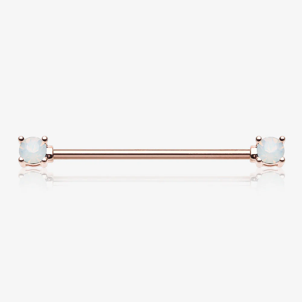 Rose Gold Opalite Gem Prong Industrial Barbell