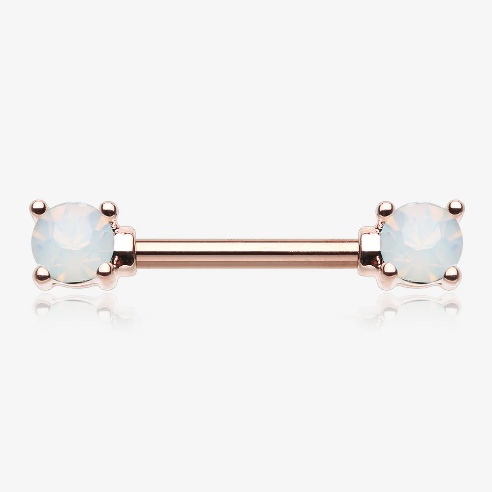 A Pair of Rose Gold Opalite Gem Prong Nipple Barbell