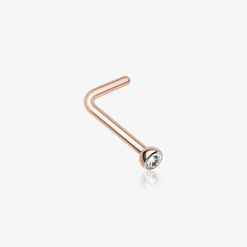 Rose Gold Press Fit Gem Top L-Shaped Nose Ring