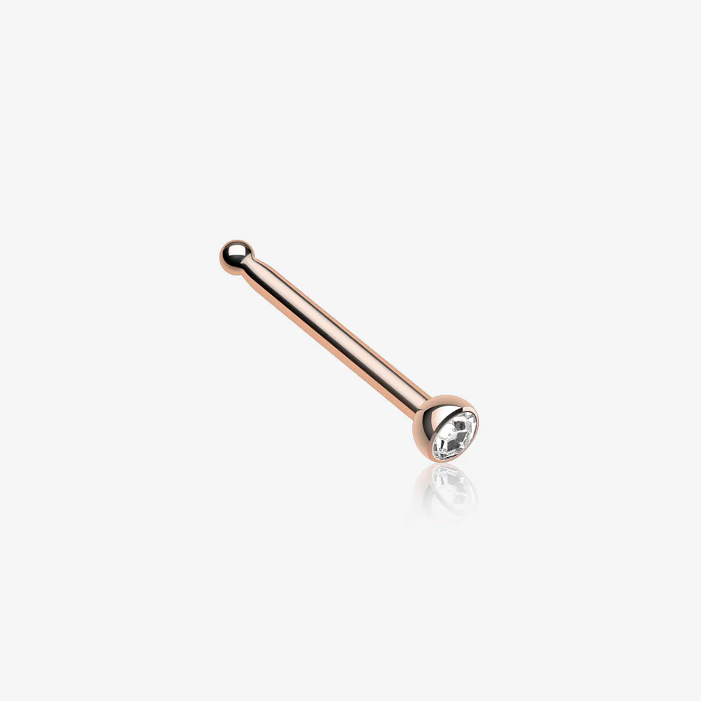 Rose Gold Press Fit Gem Top Steel Nose Stud Ring