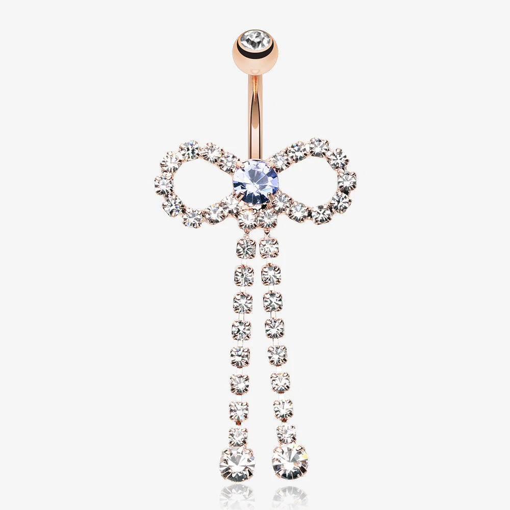 Rose Gold Radiant Sparkles Bow-Tie Belly Button Ring