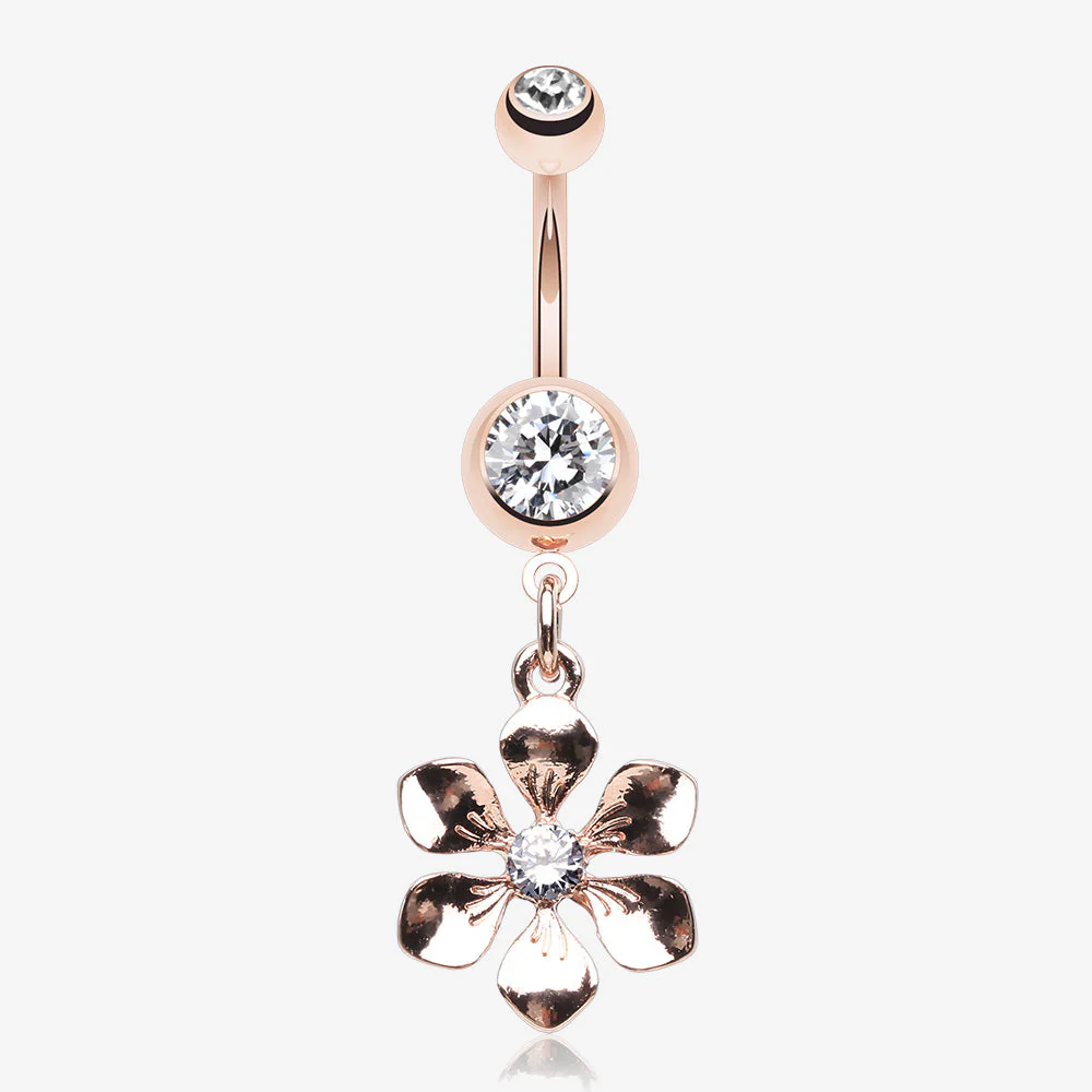 Rose Gold Spring Wild Flower Belly Button Ring