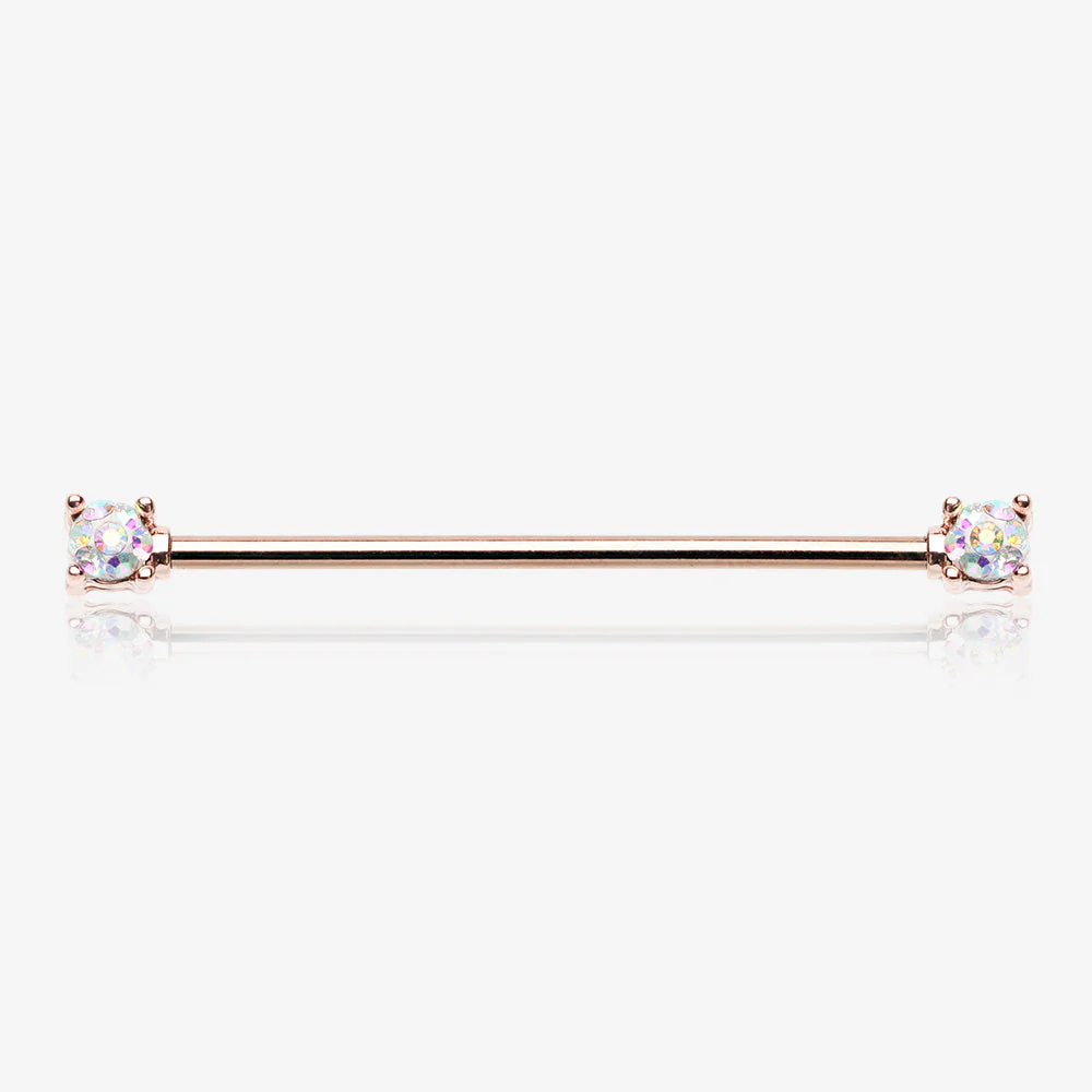 Rose Gold Sprinkle Dot Multi-Gem Sparkle Double Prong Industrial Barbell
