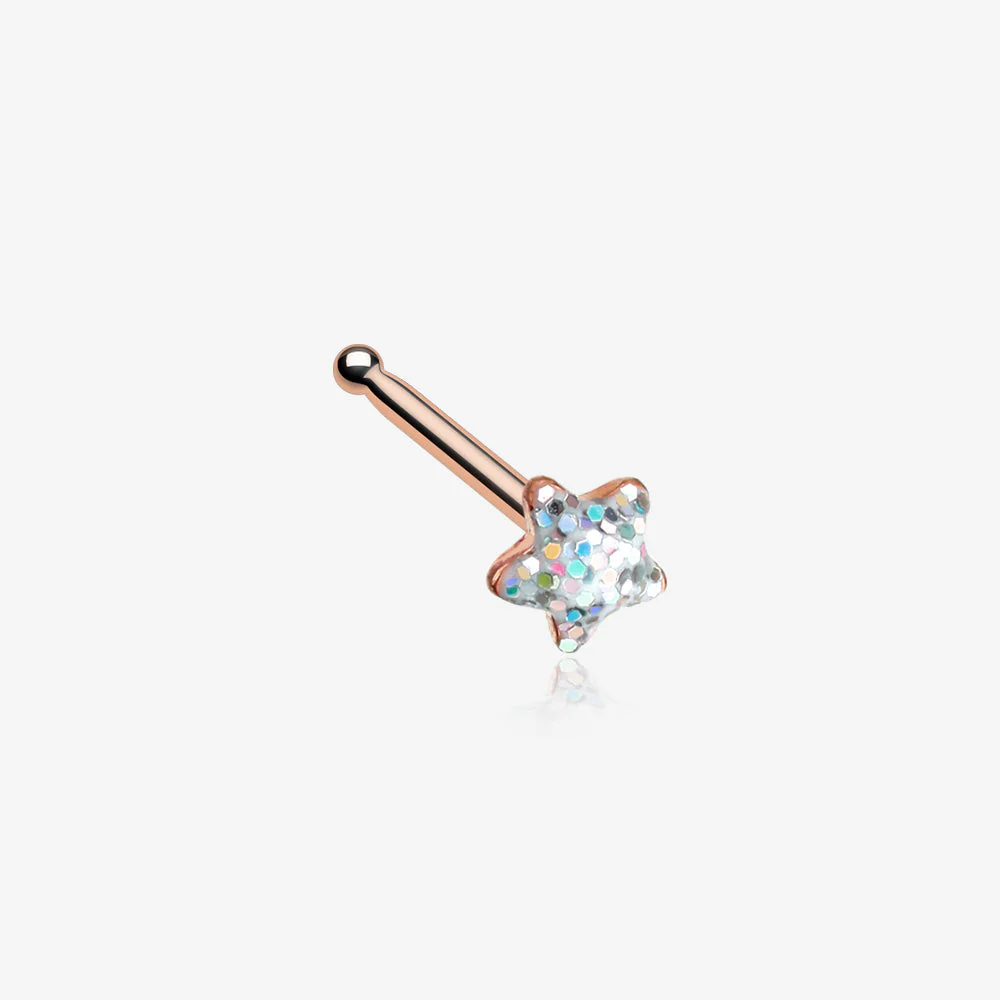 Rose Gold Star Glitter Sparkle Nose Stud Ring