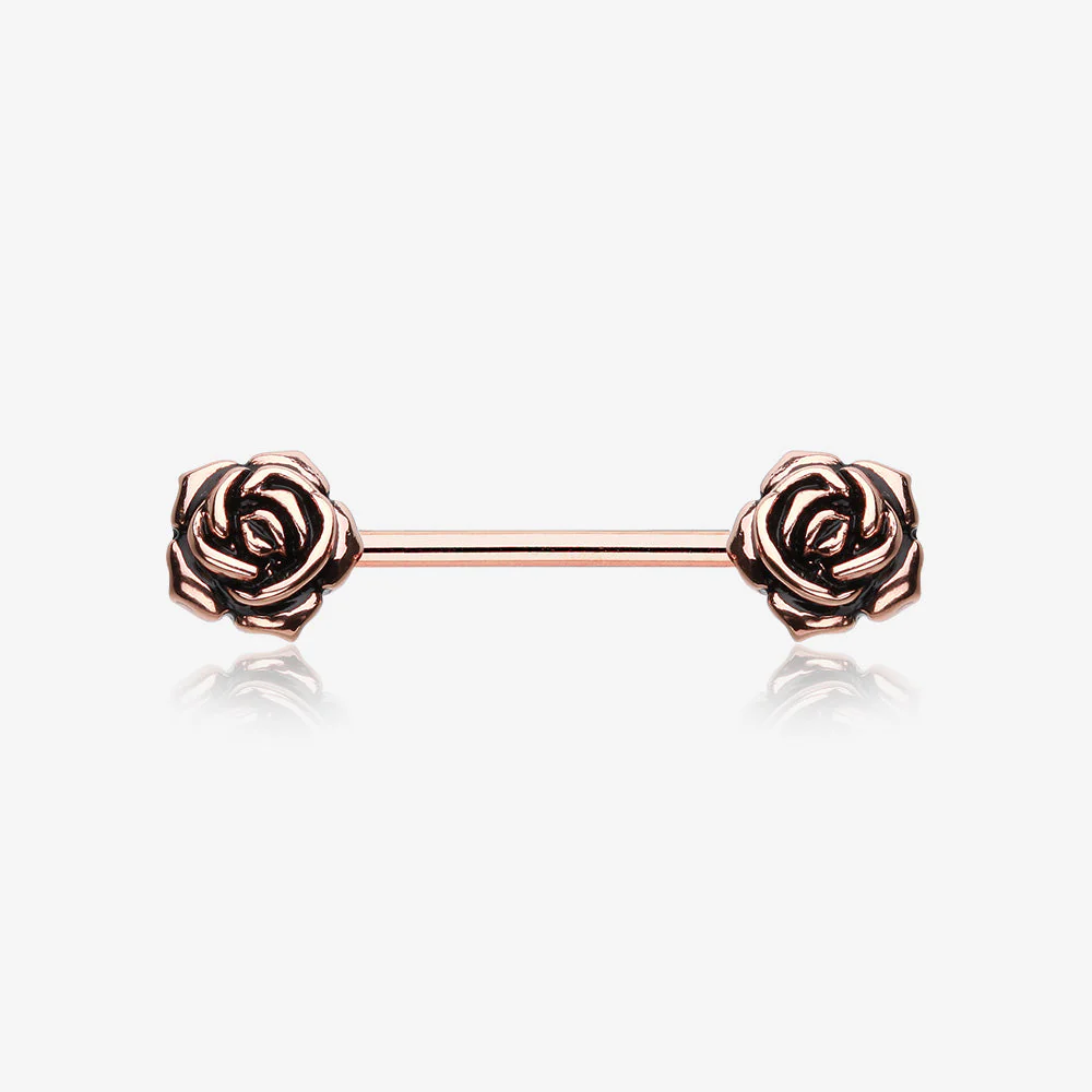 A Pair of Rose Gold Vintage Rose Flower Nipple Barbell Ring
