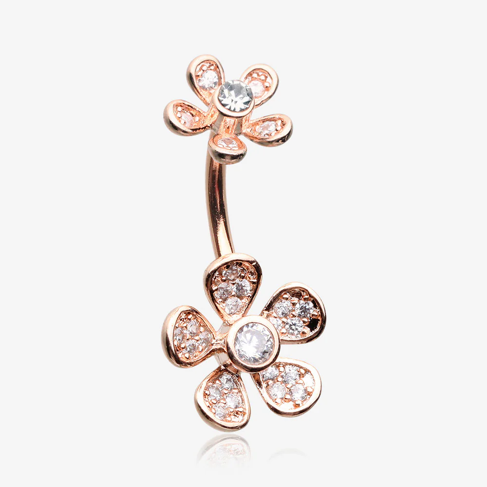 Rose Gold Wild Flower Sparkle Internally Threaded Belly Button Ring