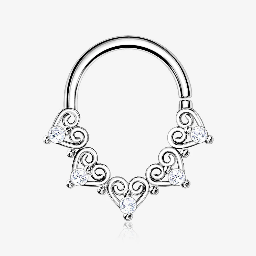 Royal Heart Filigree Sparkle Bendable Hoop Ring