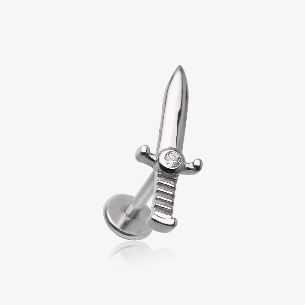 Sparkle Dagger Sword Internally Threaded Steel Flat Back Stud Labret