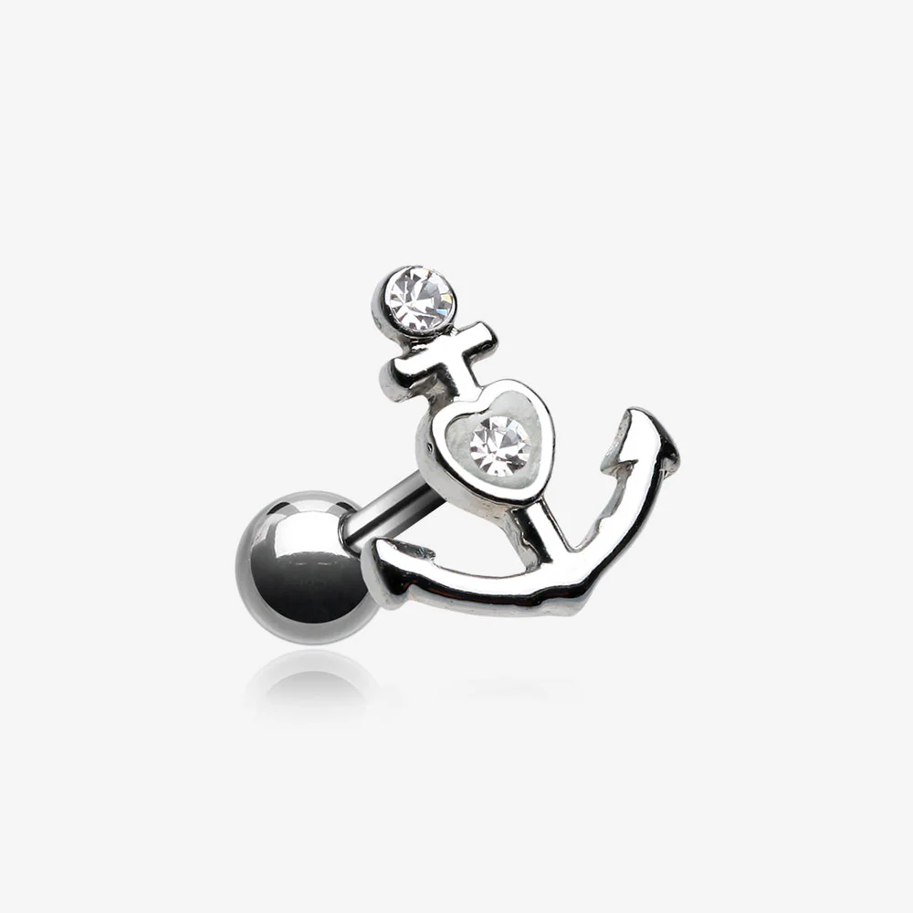 Sparkle Heart Anchor Cartilage Tragus Earring