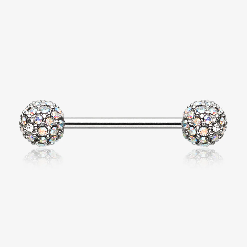 A Pair of Sparkle Multi-Gem Paved Nipple Barbell Ring