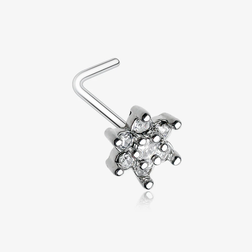 Spring Flower Sparkle Prong Set L-Shaped Nose Ring