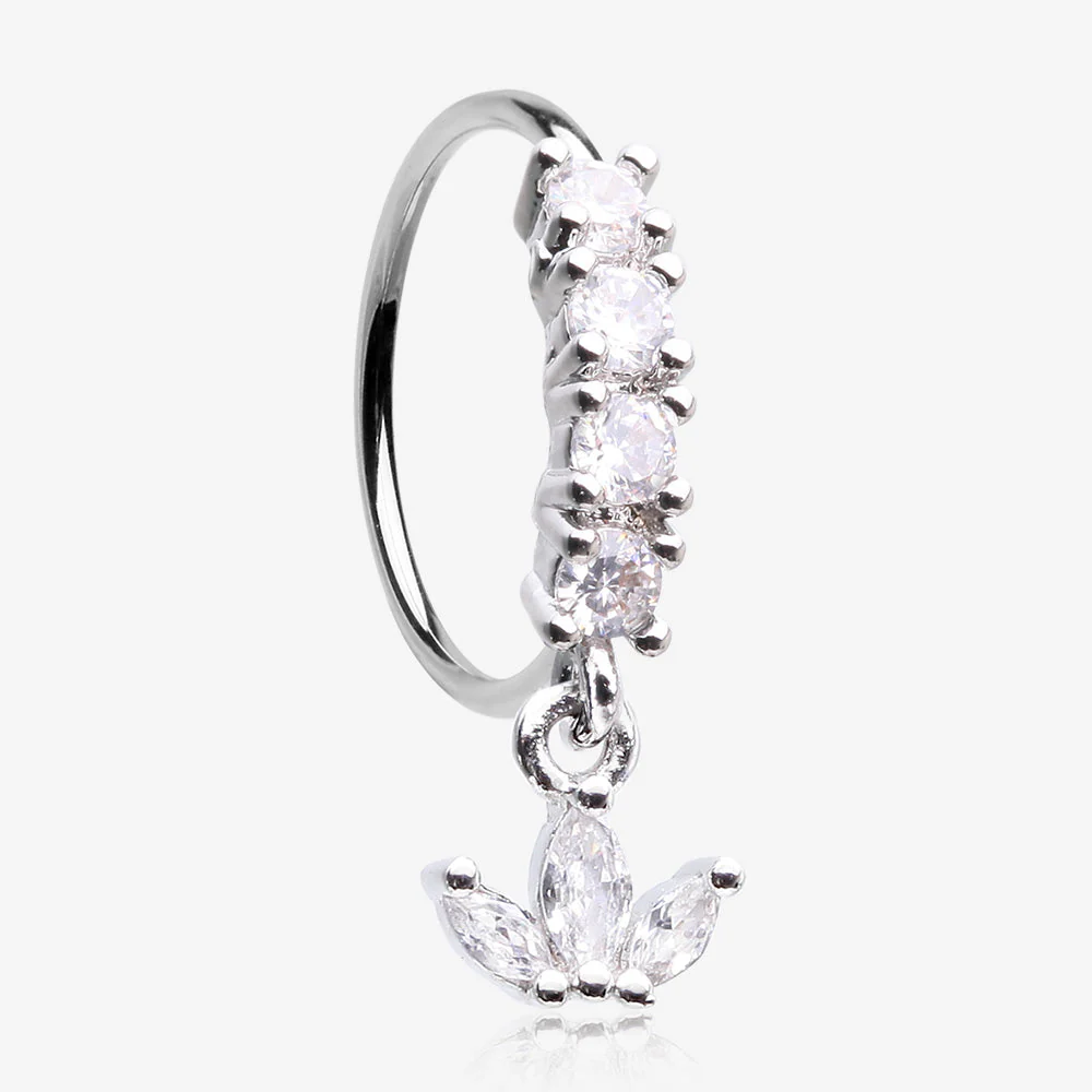 Trefoil Marquise Floral Sparkle Dangle Multi-Gem Lined Bendable Hoop Ring
