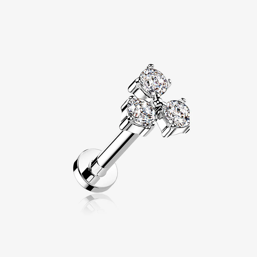 Trinity Sparkle Prong Set Top Internally Threaded Steel Flat Back Stud Labret