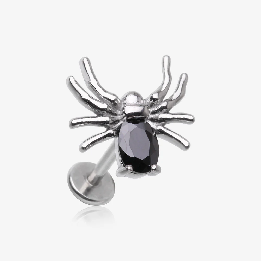 Venom Spider Sparkle Internally Threaded Steel Flat Back Stud Labret