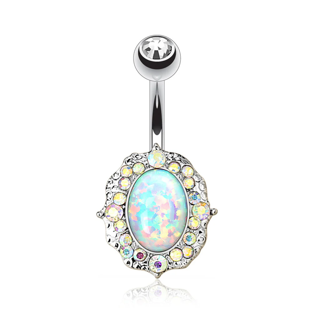Victorian Fire Opal Florid Sparkle Belly Button Ring